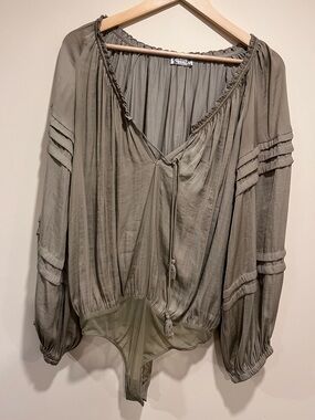 Free People Intimately All Tucks Bodysuit Sage / Olive Green Sz M